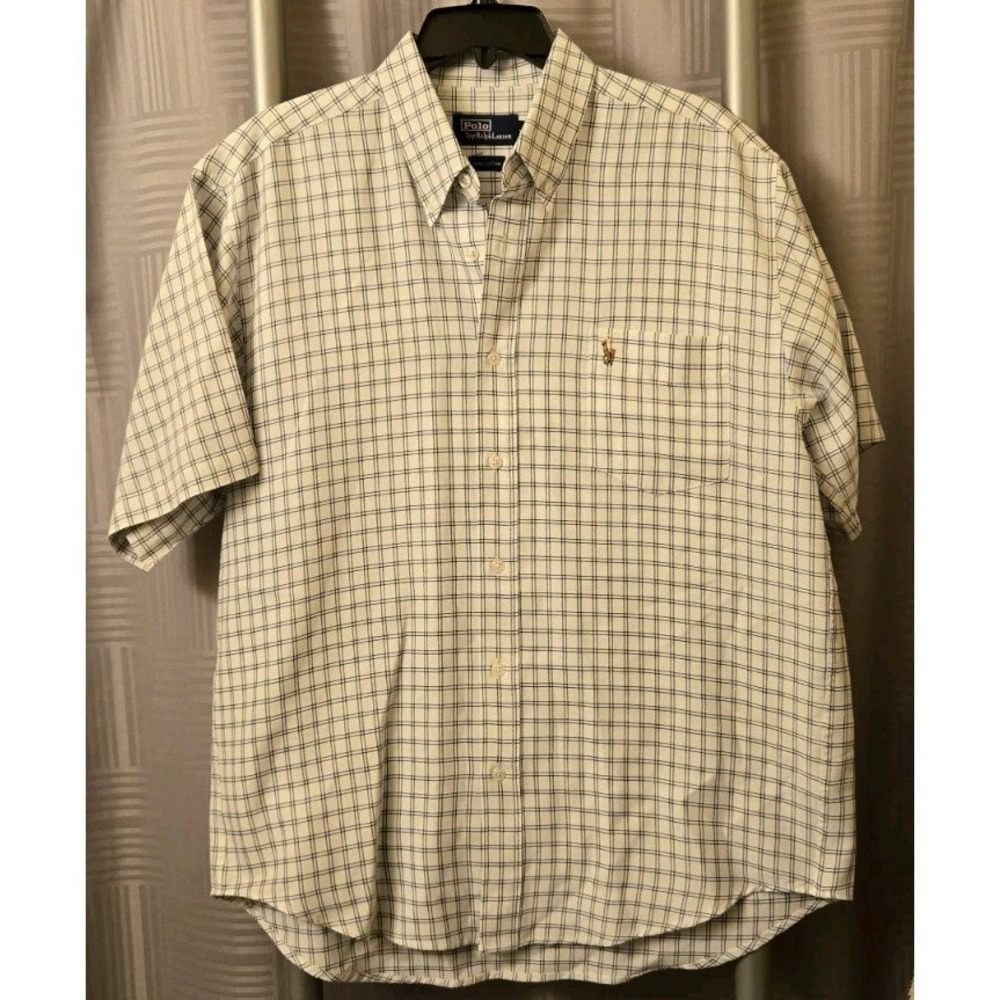 Polo Ralph Lauren Mens Blue‎ White Checked 100% Cotton Short Sleeve Shirt
